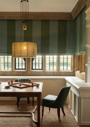 The Double Rise And Fall Ceiling Light - With Gathered Shade: lifestyle