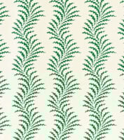 Scrolling Fern Frond - Emerald - Ivory Linen