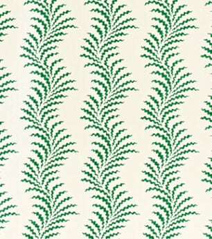 Scrolling Fern Frond - Emerald - Ivory Linen