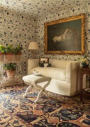 Dianthus Chintz Wallpaper - Lapis: lifestyle