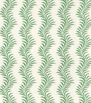 Scrolling Fern Silhouette - Emerald - Ivory Linen