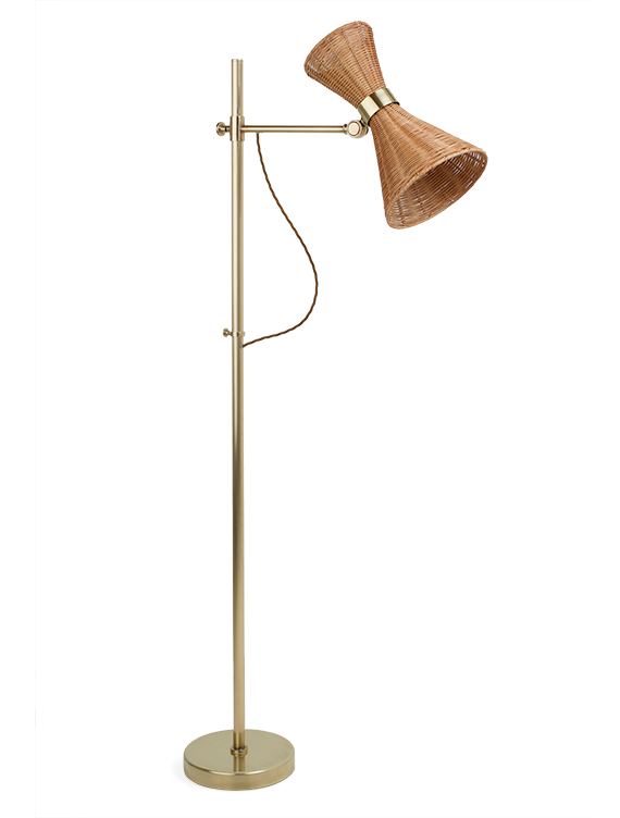 David Netto - The Trousdale Floor Light With Rattan Up Down Shade