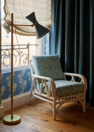 David Netto - The Trousdale Floor Light With Rattan Up Down Shade: lifestyle