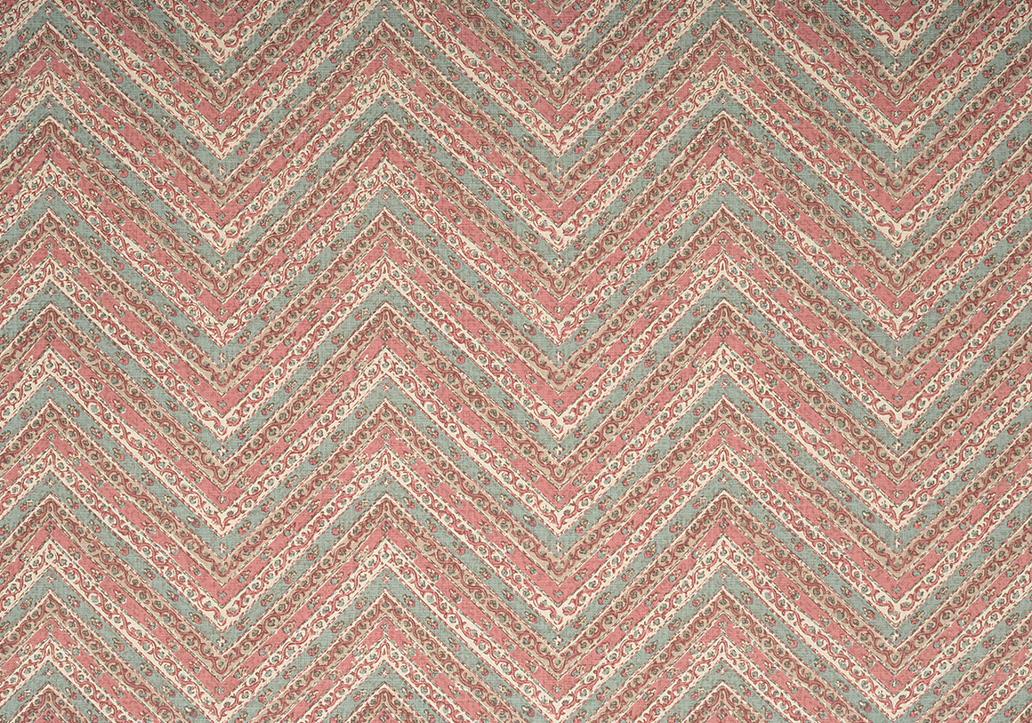 Kalamkari Chevron - Walnut And Sage - Stone Linen