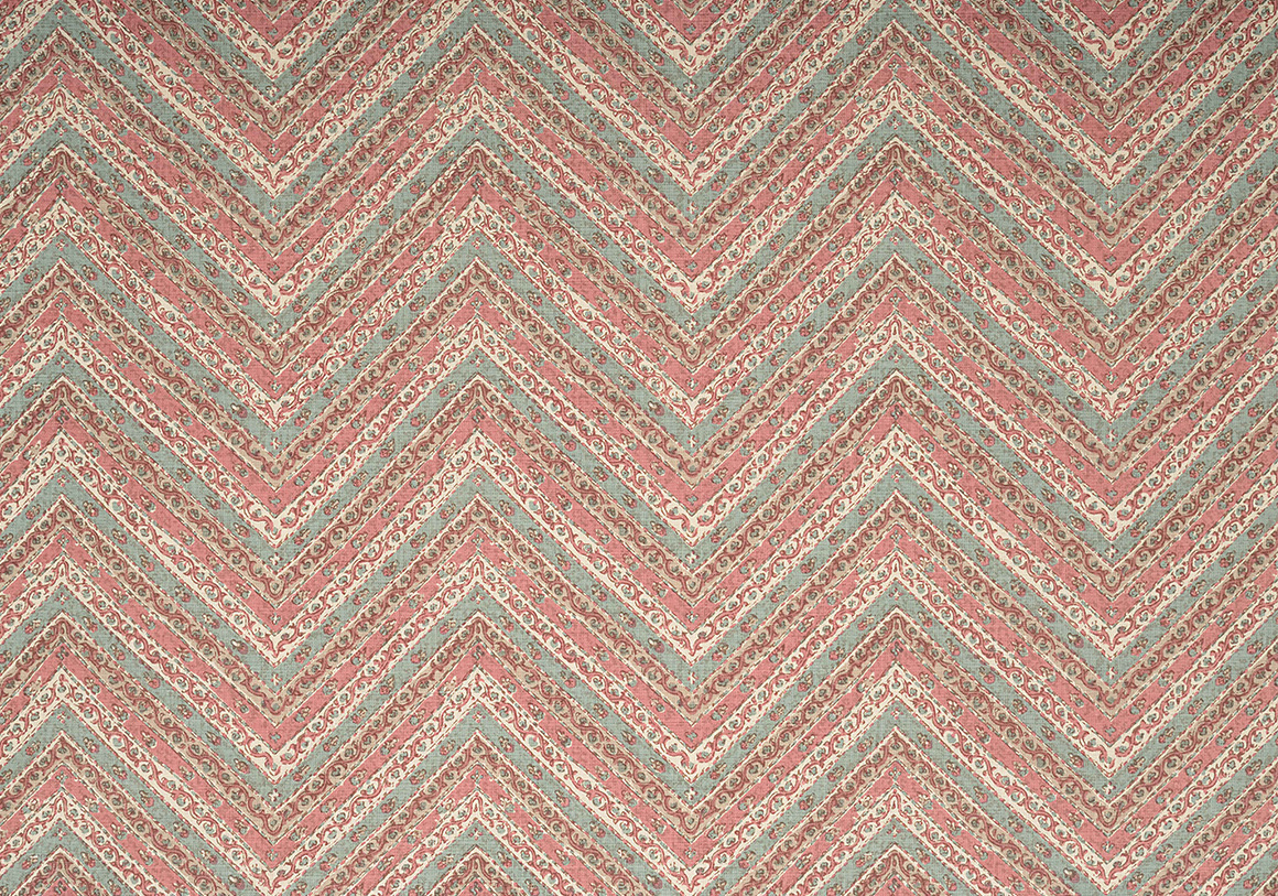 Kalamkari Chevron - Walnut And Sage - Stone Linen