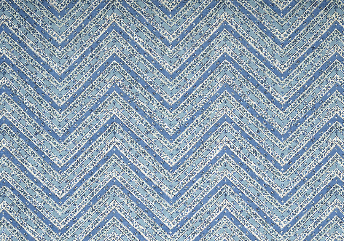 Kalamkari Chevron - Lapis - Ivory Linen