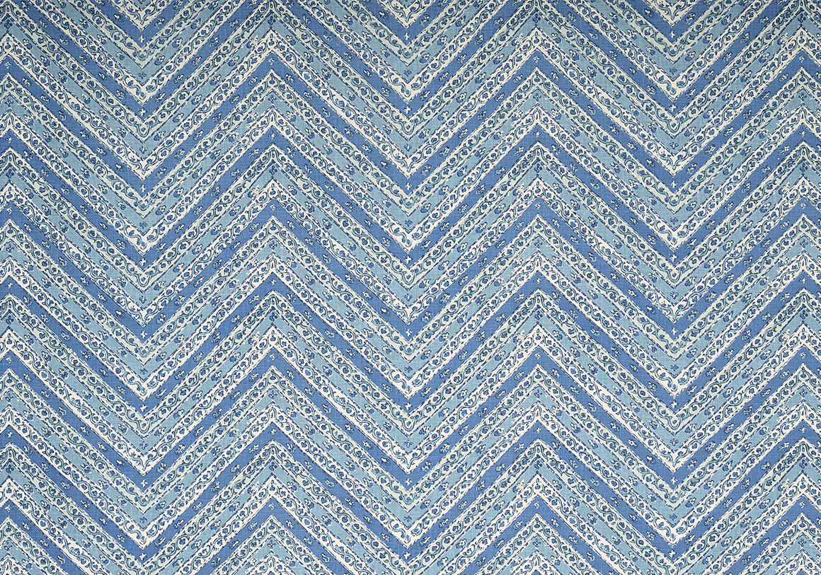 Kalamkari Chevron - Lapis - Ivory Linen