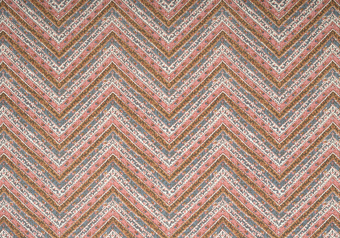 Kalamkari Chevron - Sandstone And Azurite - Ivory Linen