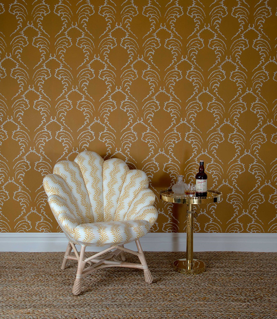 Pineapple Frond Wallpaper - Cream on Ochre - 950x1095 II