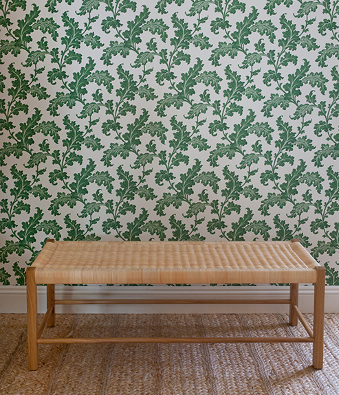 Scrolling Acanthus Frond Wallpaper - Emerald - 493x575