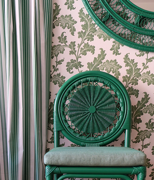 Scrolling Acanthus Frond Wallpaper - Emerald - 493x575 II