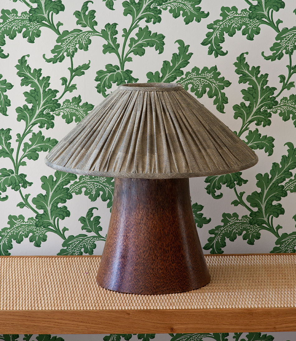 Scrolling Acanthus Frond Wallpaper - Emerald - The Rattan Templeton Console -950x1095 II