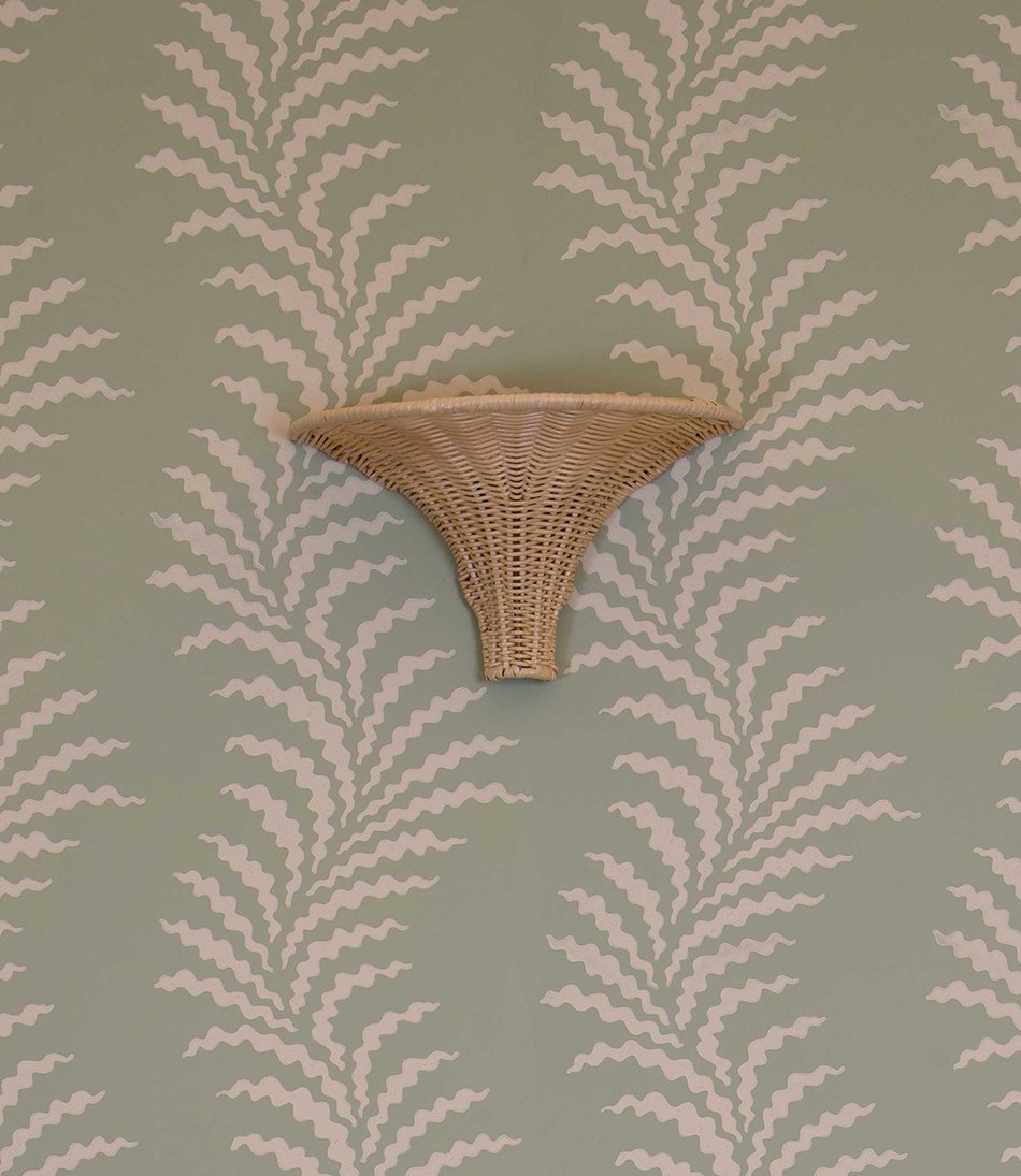 Scrolling Fern Frond Wallpaper - Cream on Duck Egg Blue - 950x1095 II