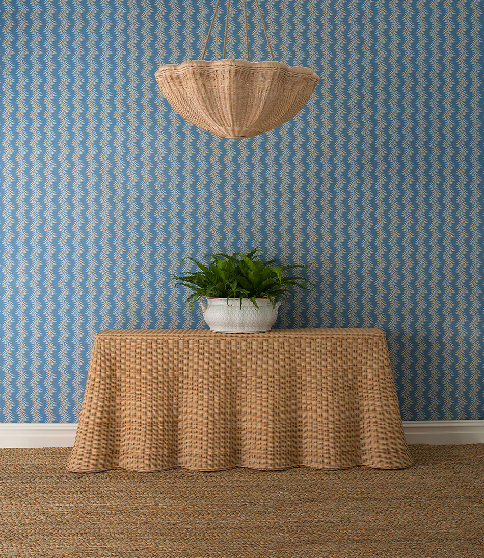 Scrolling Fern Silhouette Wallpaper - Cream on Jasper Blue - 950x1095