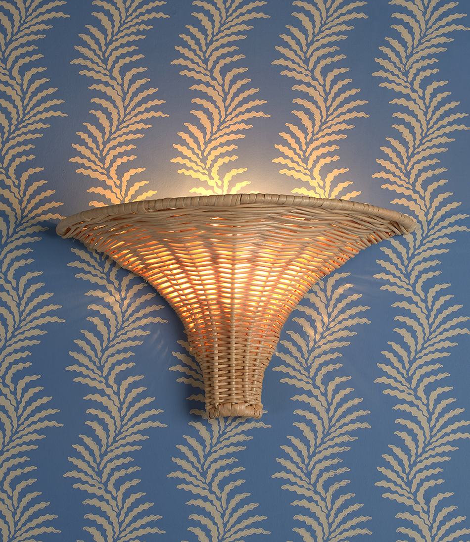 Scrolling Fern Silhouette Wallpaper - Cream on Jasper Blue - 950x1095 II