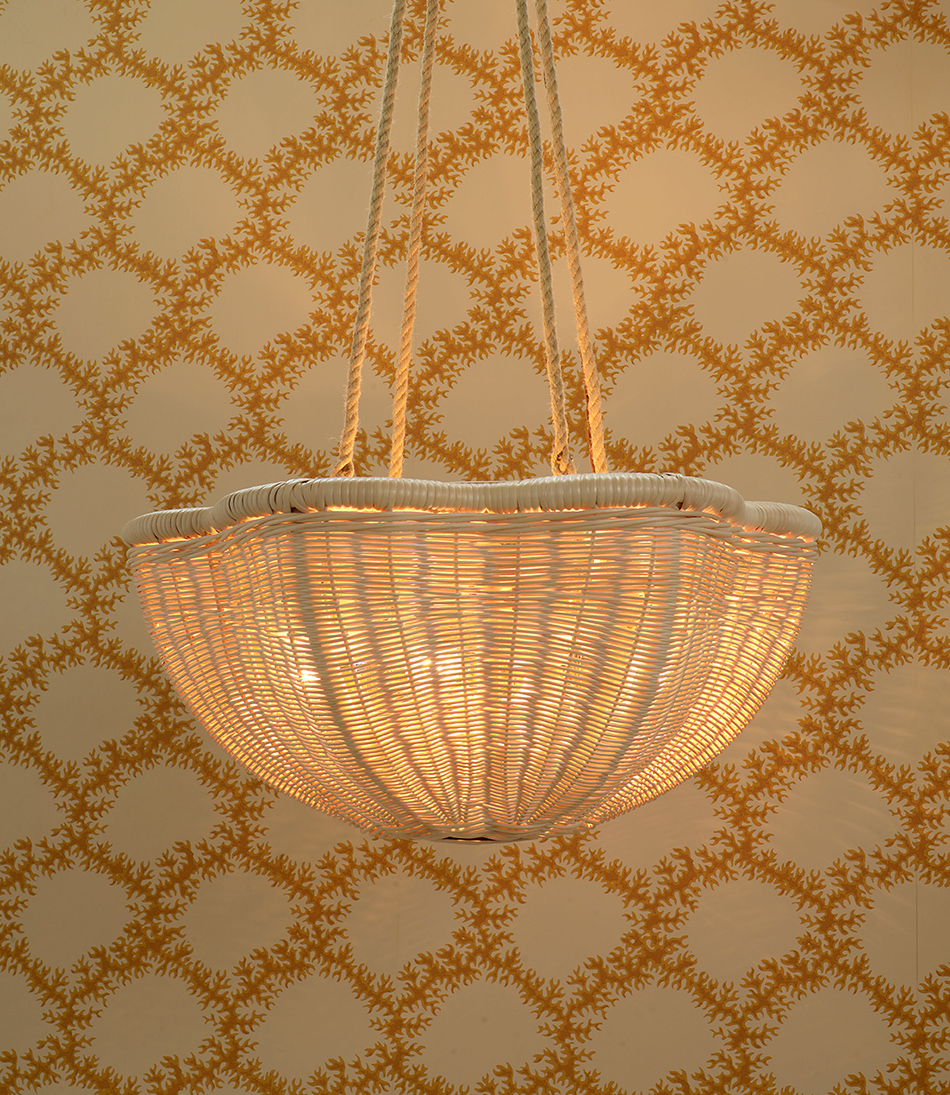 The Rattan Daisy Hanging Light - Small with Rope - 950x1095