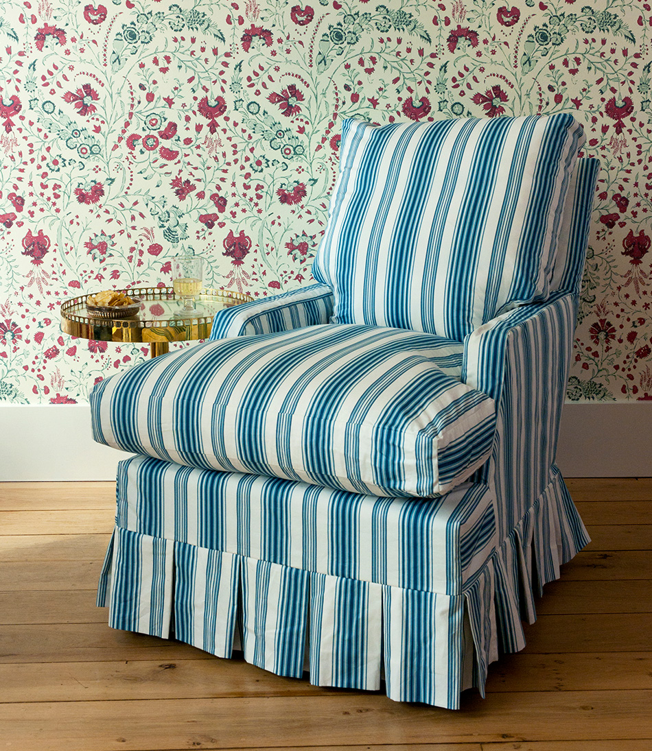 Trianon Stripe - Azure - Poplin - The Panther Chair Loose Cover