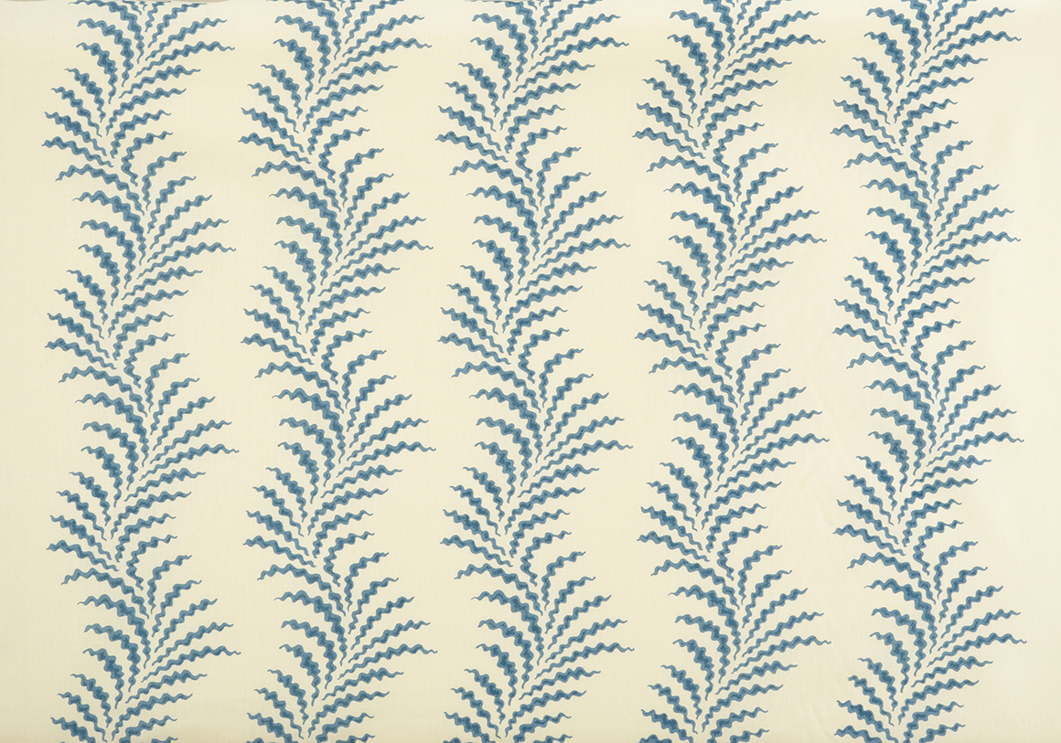 Scrolling Fern Frond - Azure - Ivory Linen