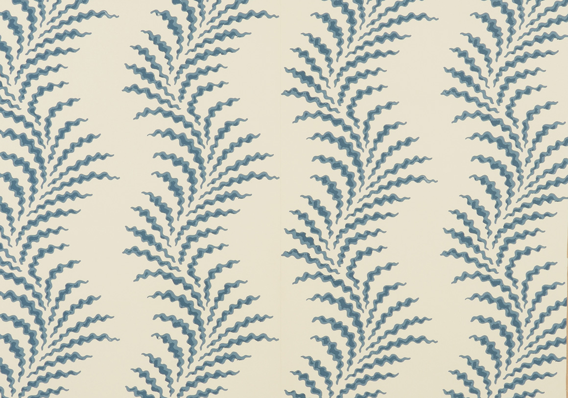 Scrolling Fern Frond Wallpaper - Azure
