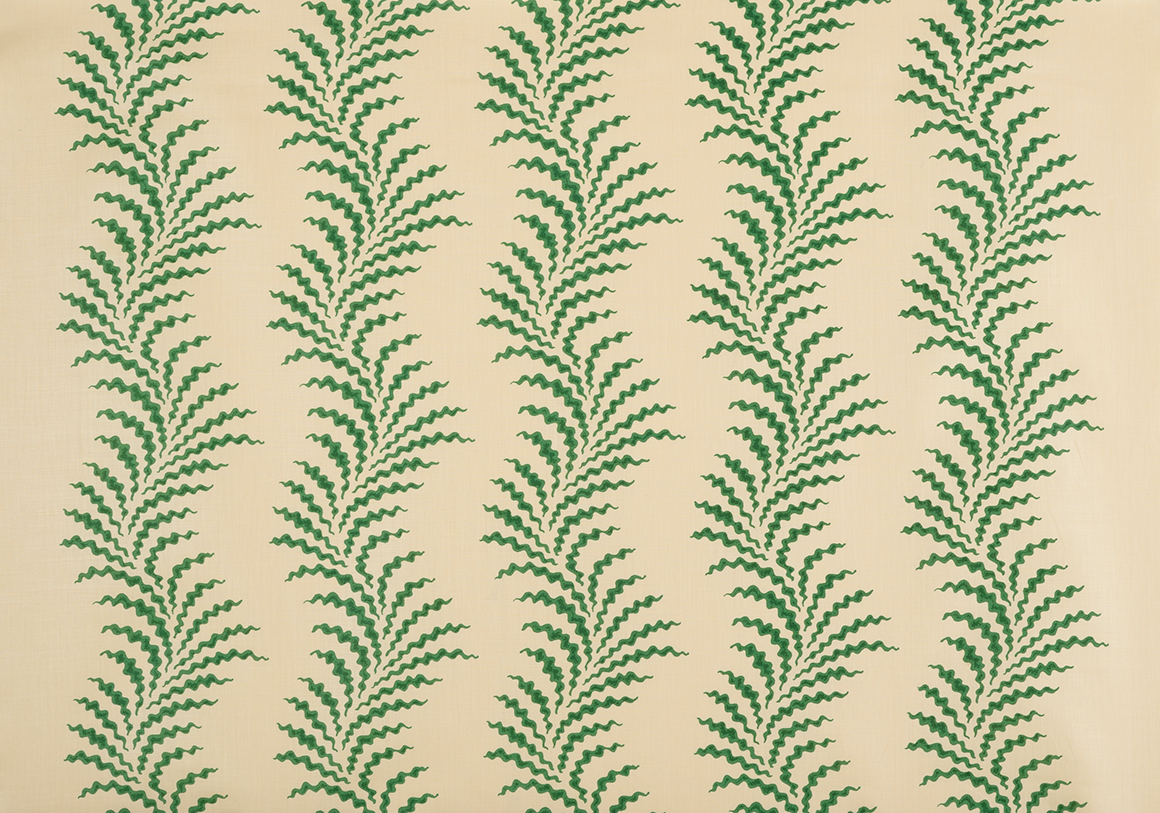 Scrolling Fern Frond - Emerald - Stone Linen