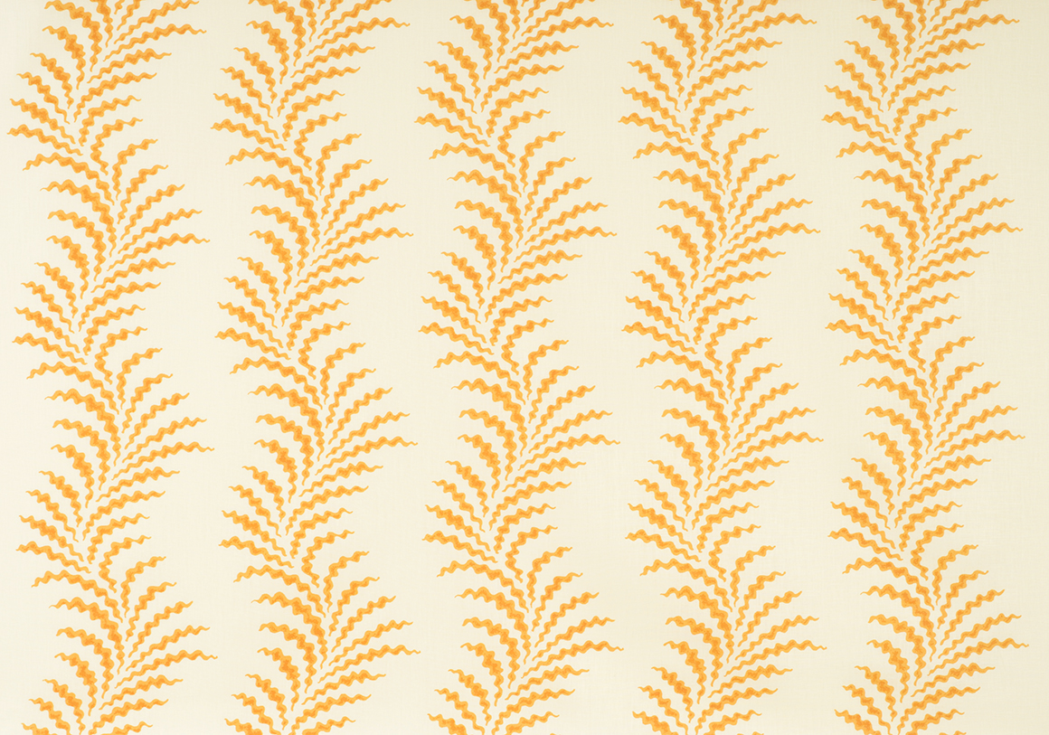 Scrolling Fern Frond - Indian Yellow - Ivory Linen