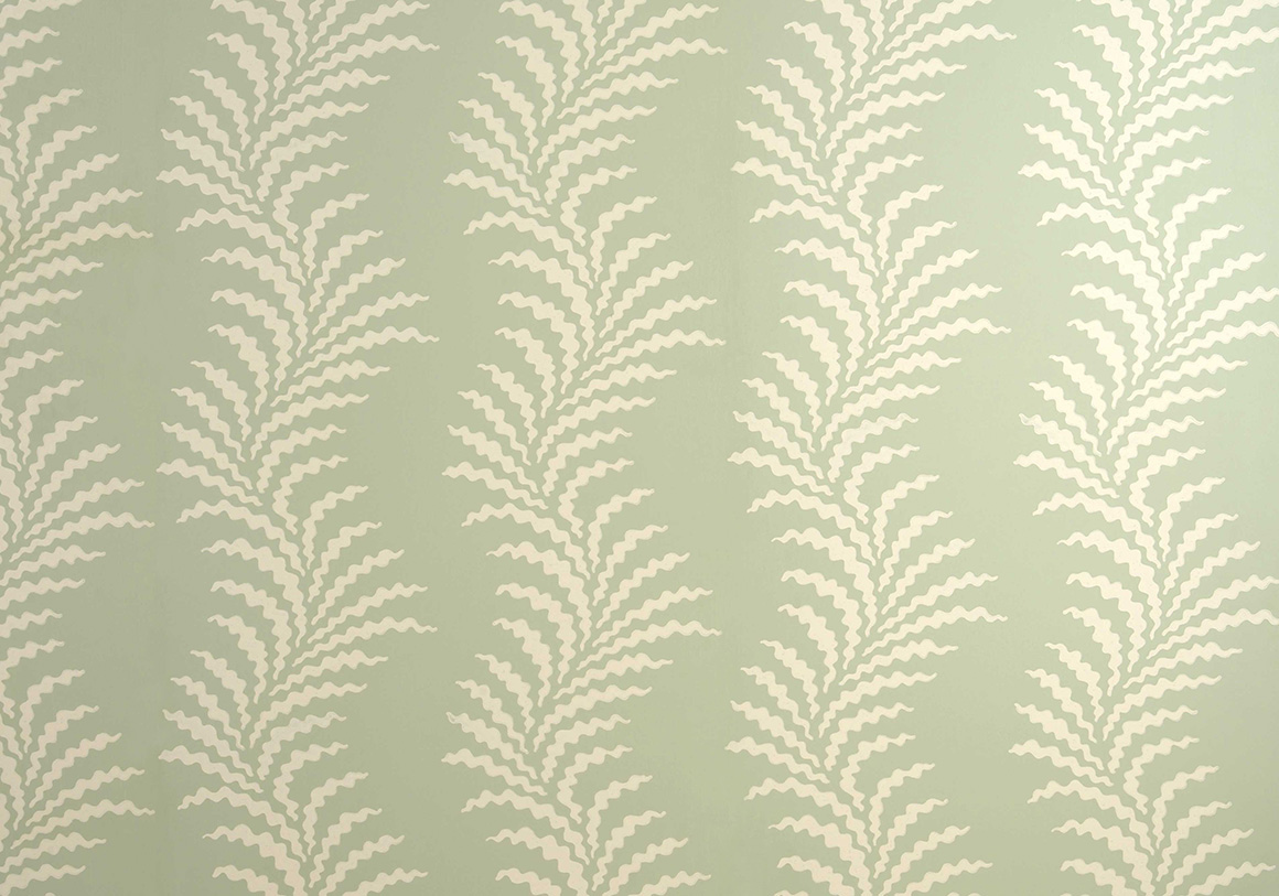 Scrolling Fern Frond Wallpaper - Cream On Duck Egg Blue