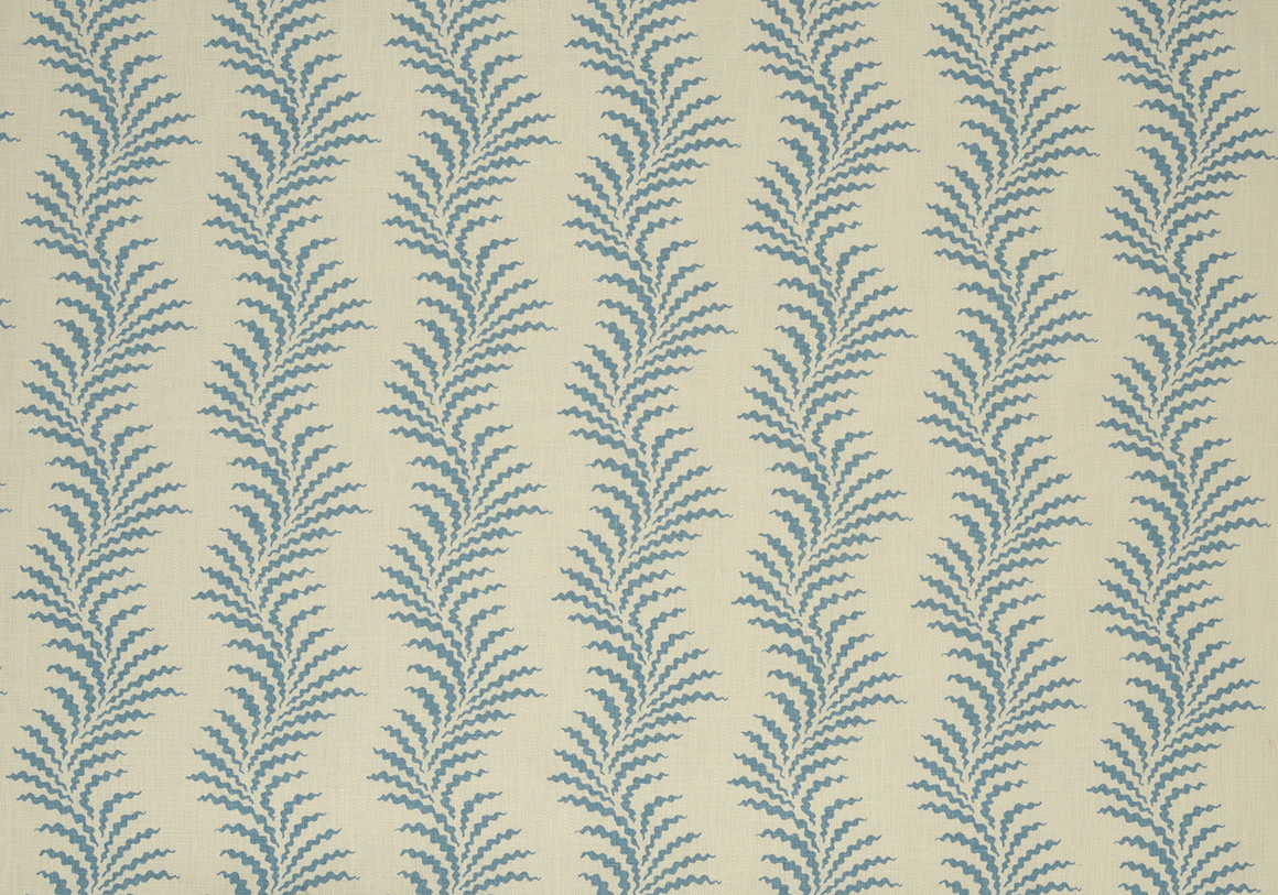 Scrolling Fern Silhouette - Azure - Ivory Linen