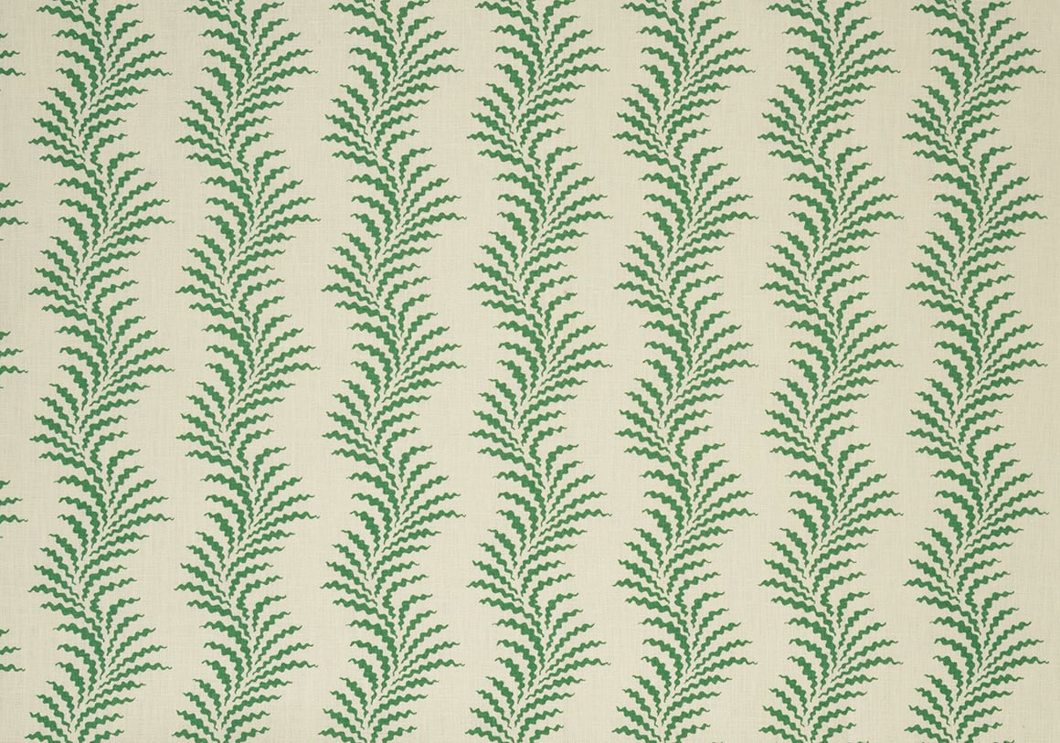 Scrolling Fern Silhouette - Emerald - Ivory Linen