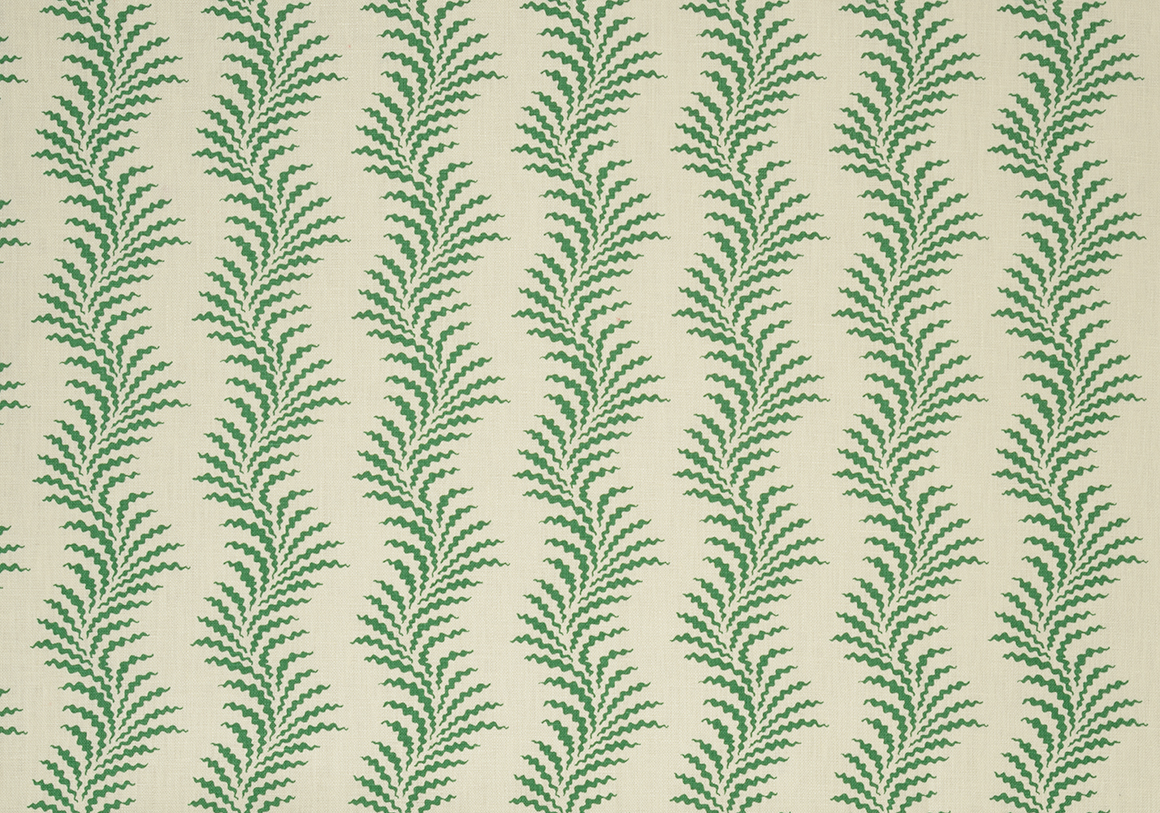 Scrolling Fern Silhouette - Emerald - Ivory Linen