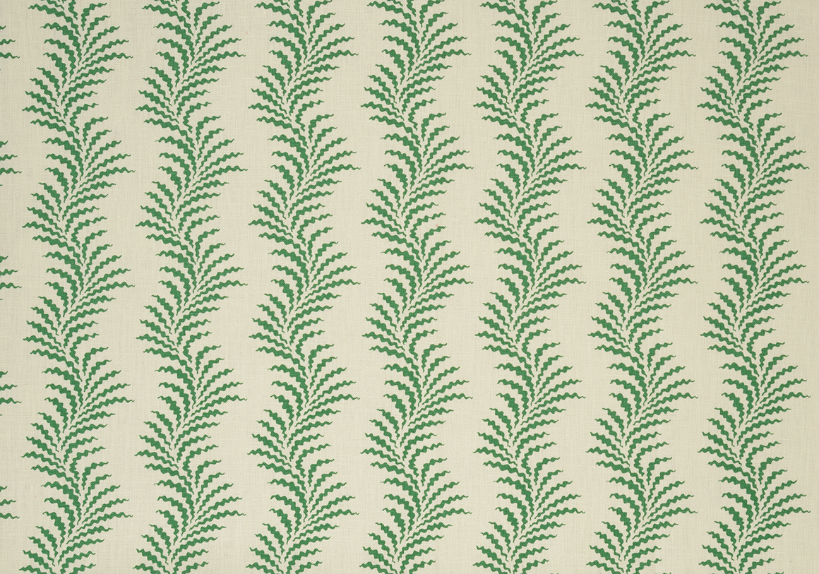 Scrolling Fern Silhouette - Emerald - Ivory Linen