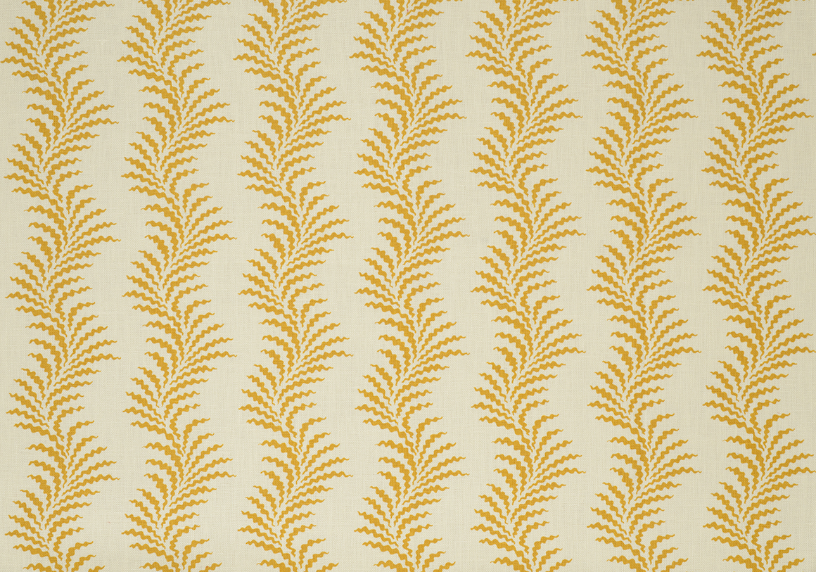 Scrolling Fern Silhouette - Ochre - Ivory Linen