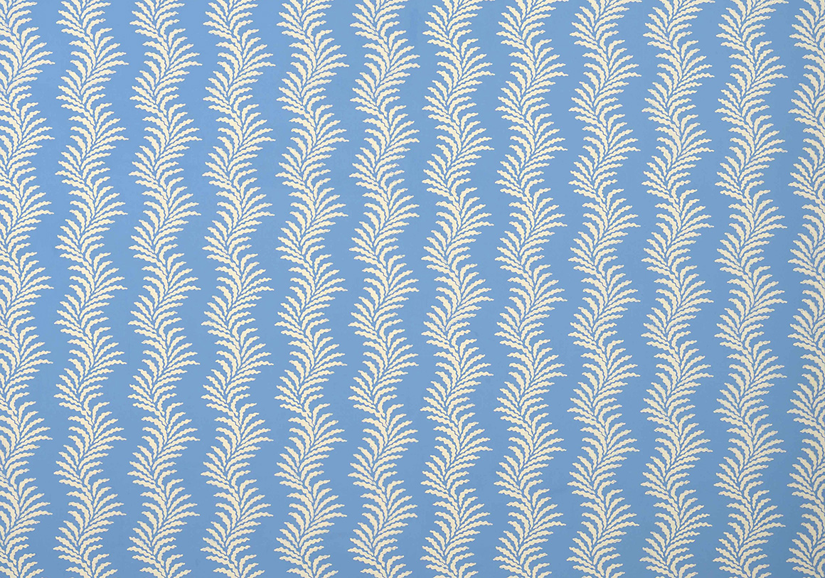 Scrolling Fern Silhouette Wallpaper - Cream On Jasper Blue