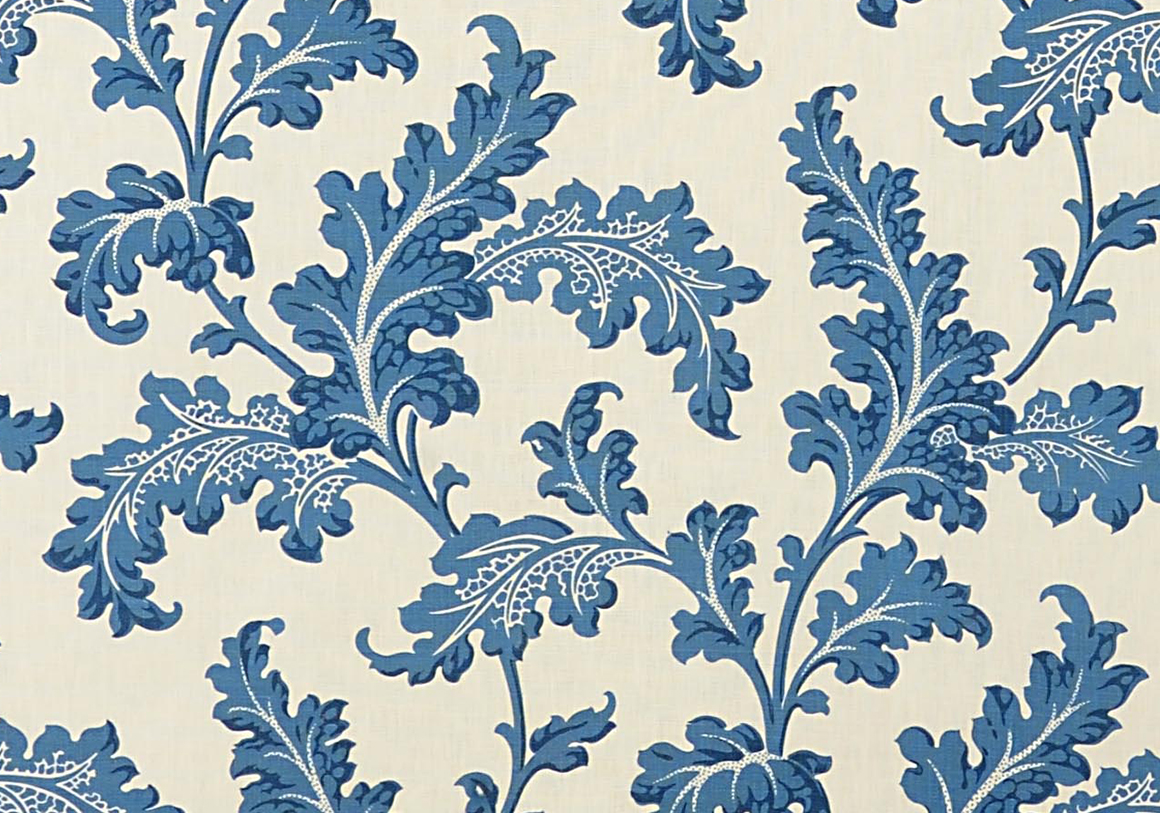 Scrolling Acanthus - Cobalt - Ivory Linen