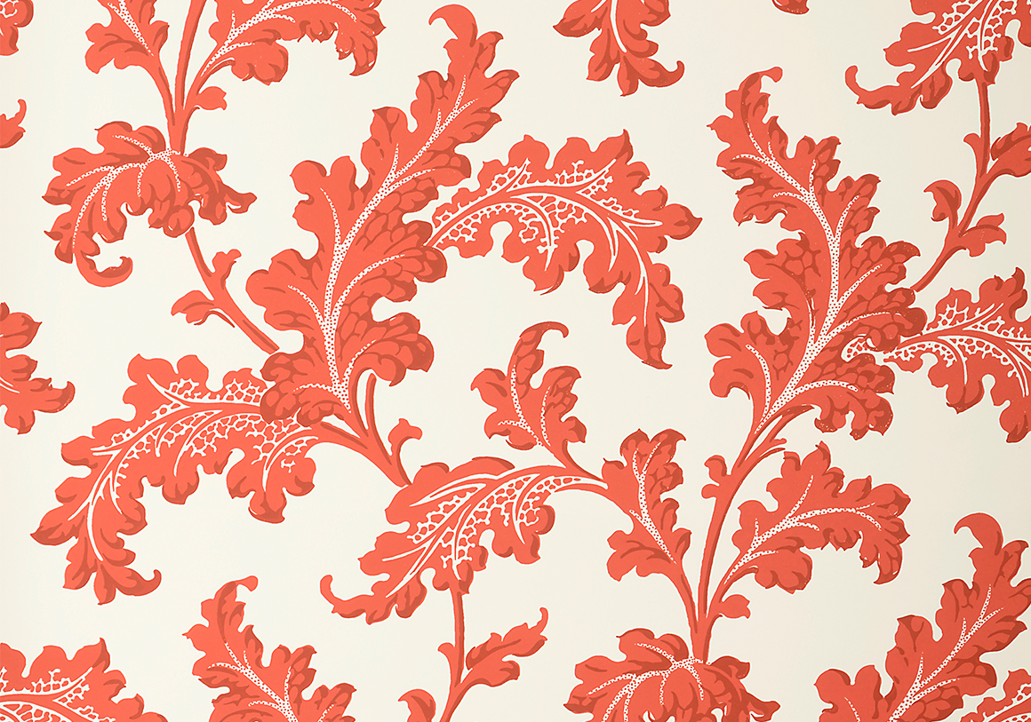 Scrolling Acanthus Frond Wallpaper - Sorolla Red