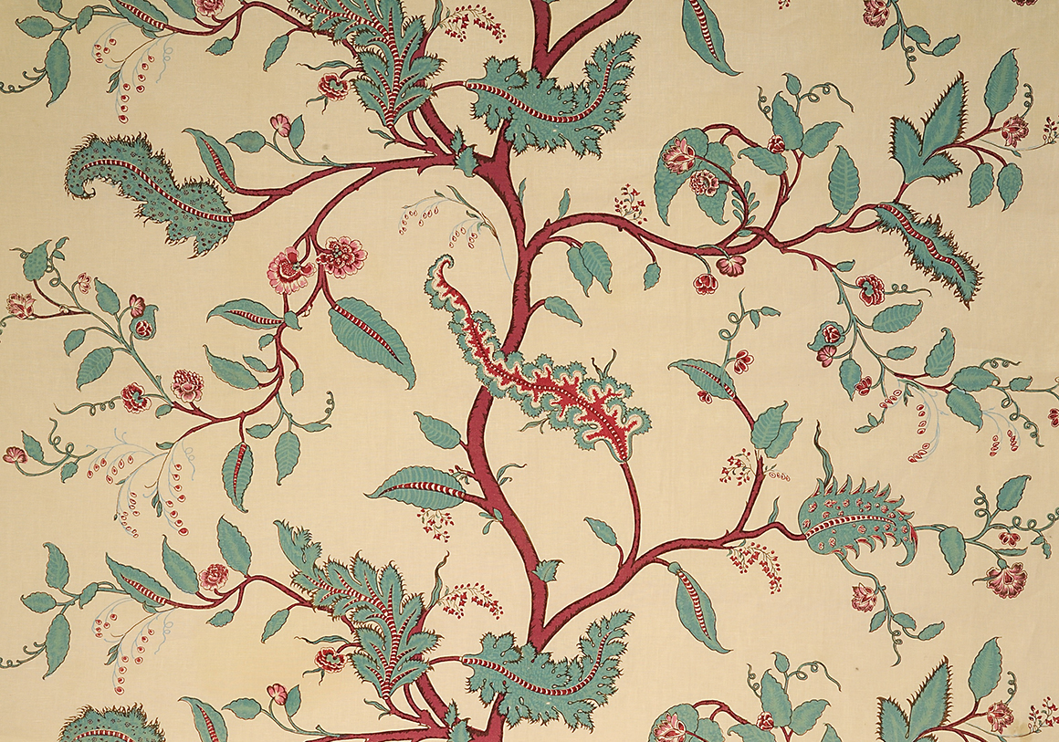 Tendril Vine - Turquoise And Pomegranate - Stone Linen