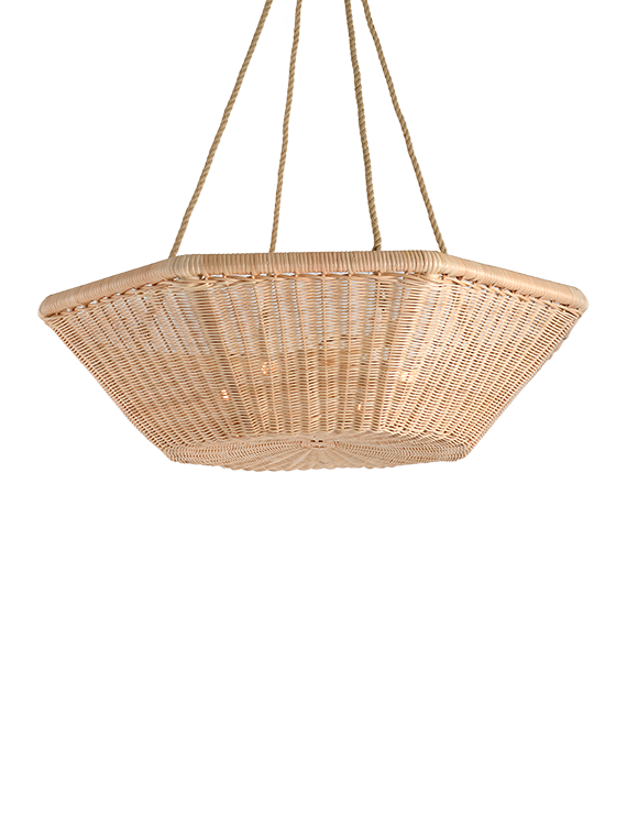 The Rattan Asscher Hanging Light - Medium With Rope