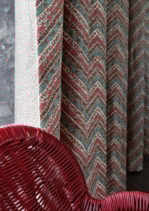 Kalamkari Chevron - Walnut And Sage - Stone Linen: lifestyle