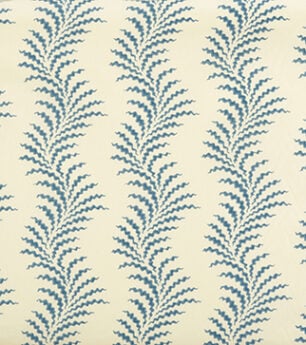 Scrolling Fern Frond - Azure - Ivory Linen
