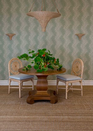 Scrolling Fern Frond Wallpaper - Cream On Duck Egg Blue: lifestyle