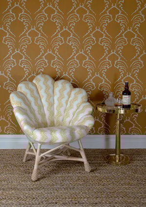 Scrolling Fern Silhouette - Ochre - Ivory Linen: lifestyle