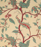 Tendril Vine - Turquoise And Pomegranate - Stone Linen