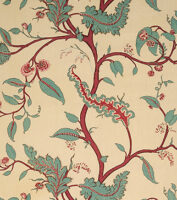 Tendril Vine - Turquoise And Pomegranate - Stone Linen