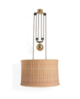 The Double Rise And Fall Ceiling Light - With Rattan Drum Shade