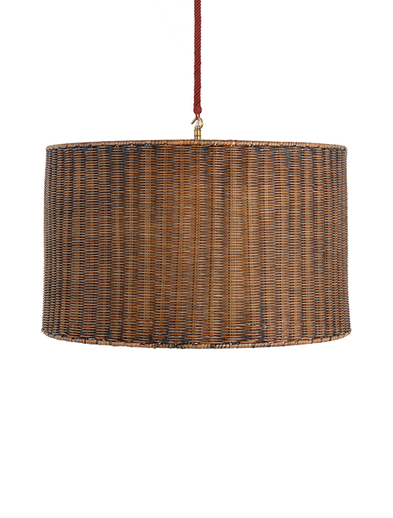 The Rattan Drum Hanging Light - With Single Electrified Cotton Cord