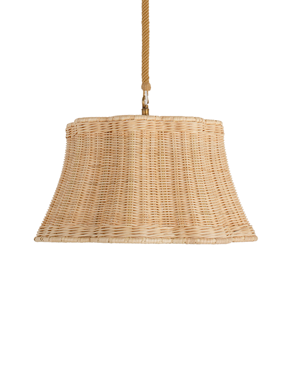 The Rattan Petal Hanging Light - Medium With Single Electrified Cotton Cord