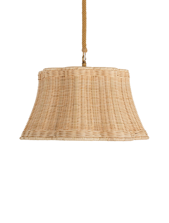 The Rattan Petal Hanging Light - Medium With Single Electrified Cotton Cord