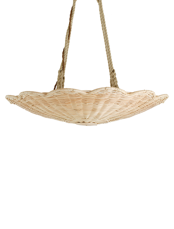 The Rattan Scallop Hanging Light - Large With Rope