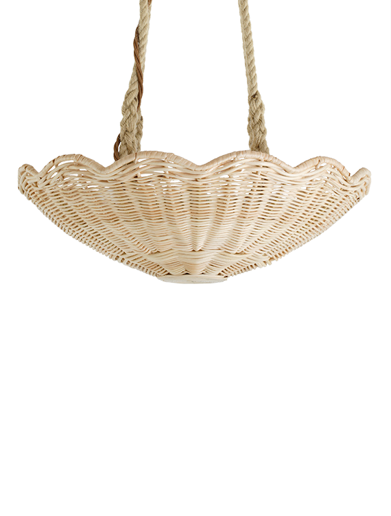 The Rattan Scallop Hanging Light - Small With Rope - Soane Britain