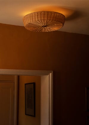 The Rattan Disc Flush Ceiling Light: lifestyle