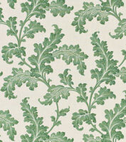 Scrolling Acanthus - Green - Ivory Linen
